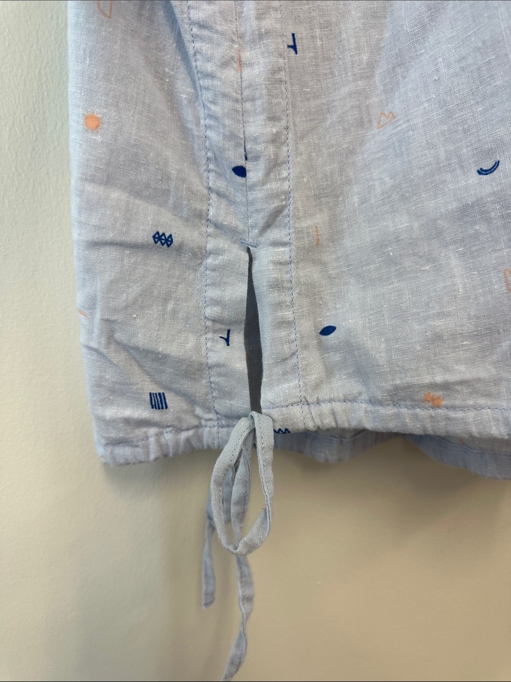 REI Light Blue Sleeveless Tank with Navy and Peach Micro Print - Picture 3 of 7